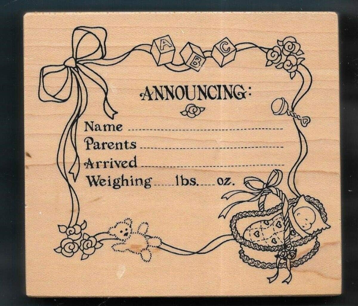 Rubber Stamps 1989 Psx Announcement Card Arrived Words K151 Wood Mount Stamp for Teaching Card Making, DIY Crafts, Scrapbooking