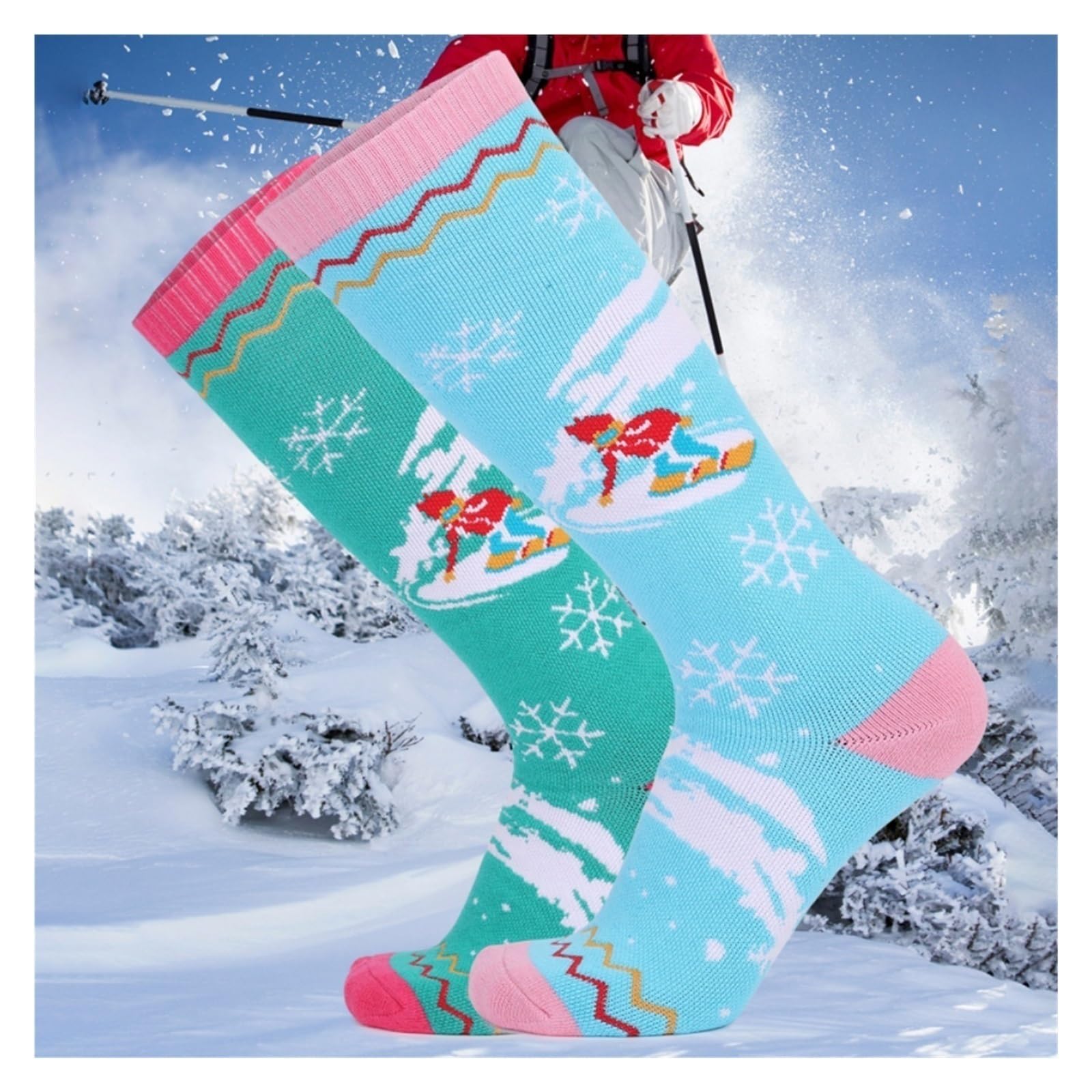 2Paris Chaussettes de Ski antidérapantes for Femme - Absorbent la Transpiration Sport Chaudes Mode Hiver en Plein air Les Chocs