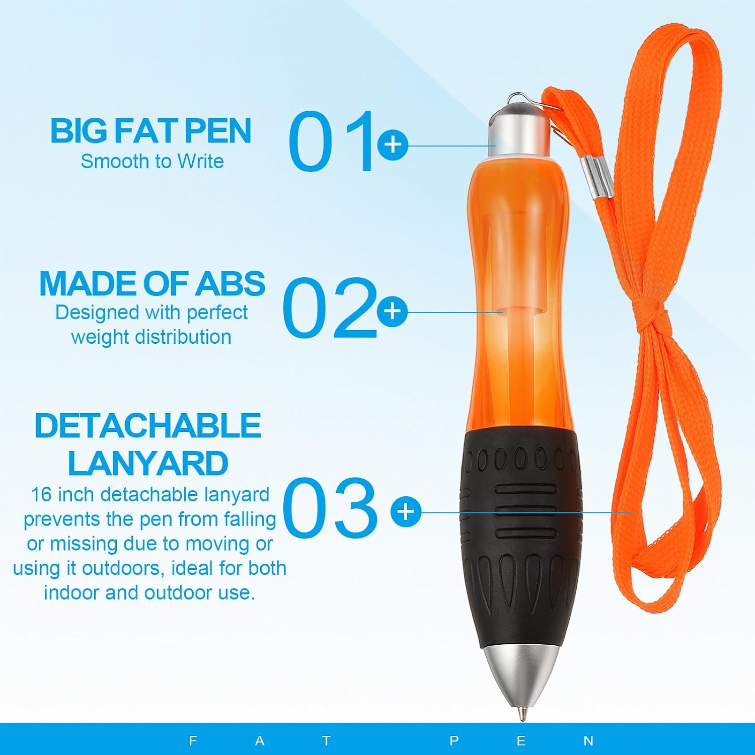 PATIKIL 5 Pcs Big Fat Pens, Orange Heavy Weighted Ballpoint Pen Retractable Wide Grip Thick Pen with Strap for Hand Tremors Elderly Handicap(10 Black Refills) image 4