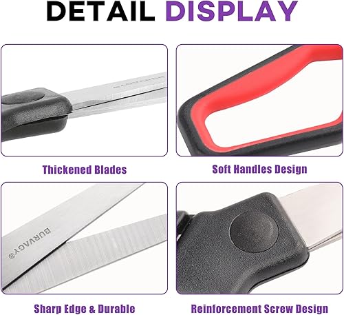 Miniatura 5 de Paquete de 18 tijeras de 8 pulgadas para todo uso, tijeras resistentes con cuchillas ultra afiladas, asas de agarre cómodo, para oficina, hogar,