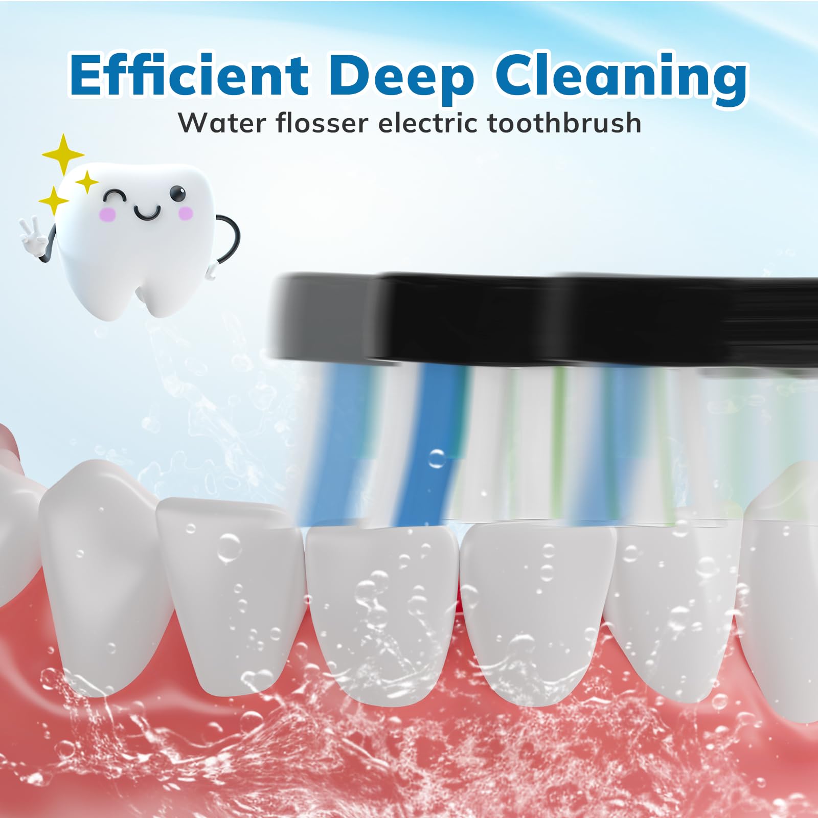 Paquete de 6 cabezales de repuesto para cepillo de dientes de repuesto para cepillo de dientes de hilo dental compatible con Sonic Fusion SF01/SF02 y Sonic Fusion 2.0 SF03/SF04, color negro con tapas