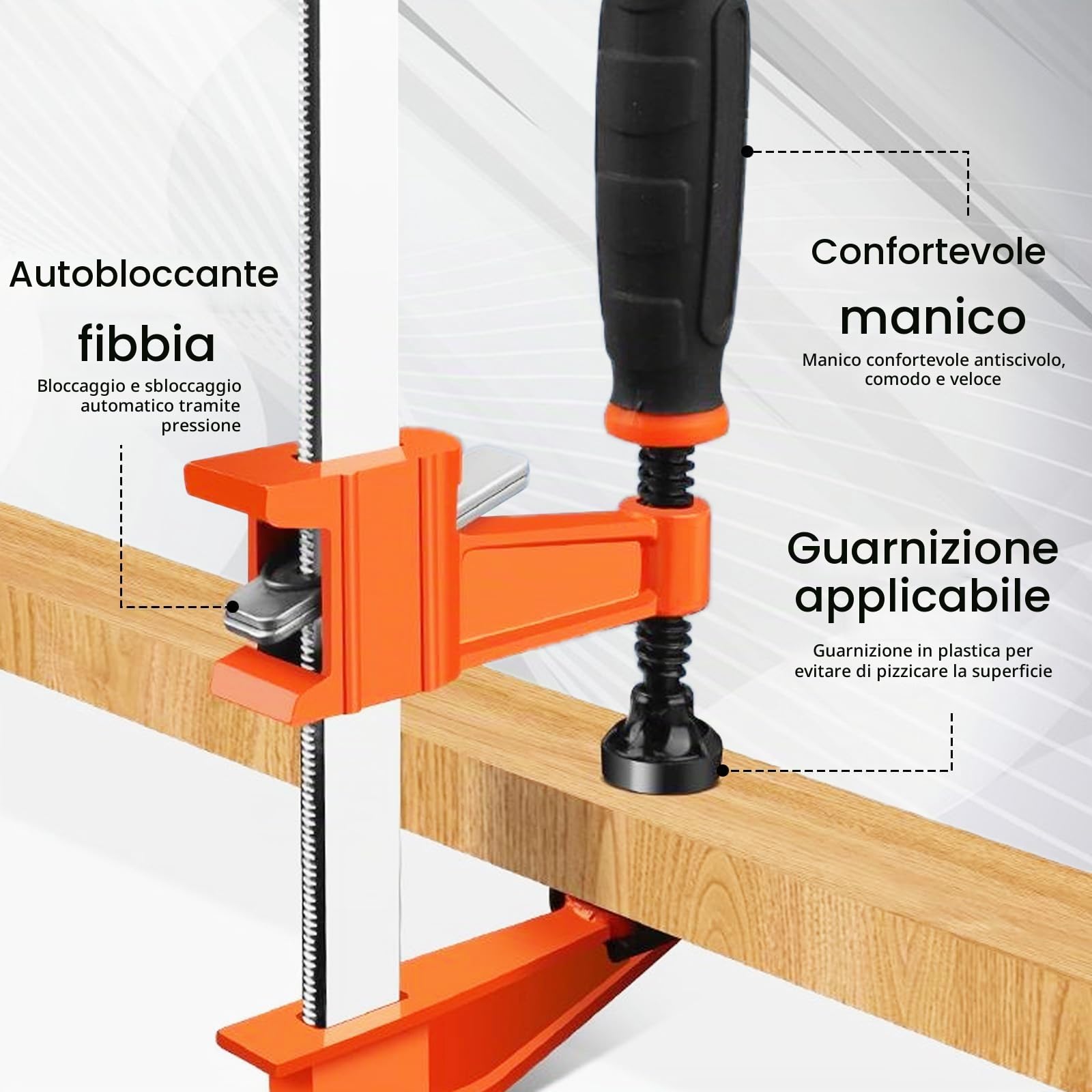 Morsetti a Vite Set da 4 Pezzi, Apertura 450 mm Forza di Serraggio 250 kg Acciaio Dentato Profondità Ganasce 80 mm Morsetti per Legno Fissaggio Preciso
