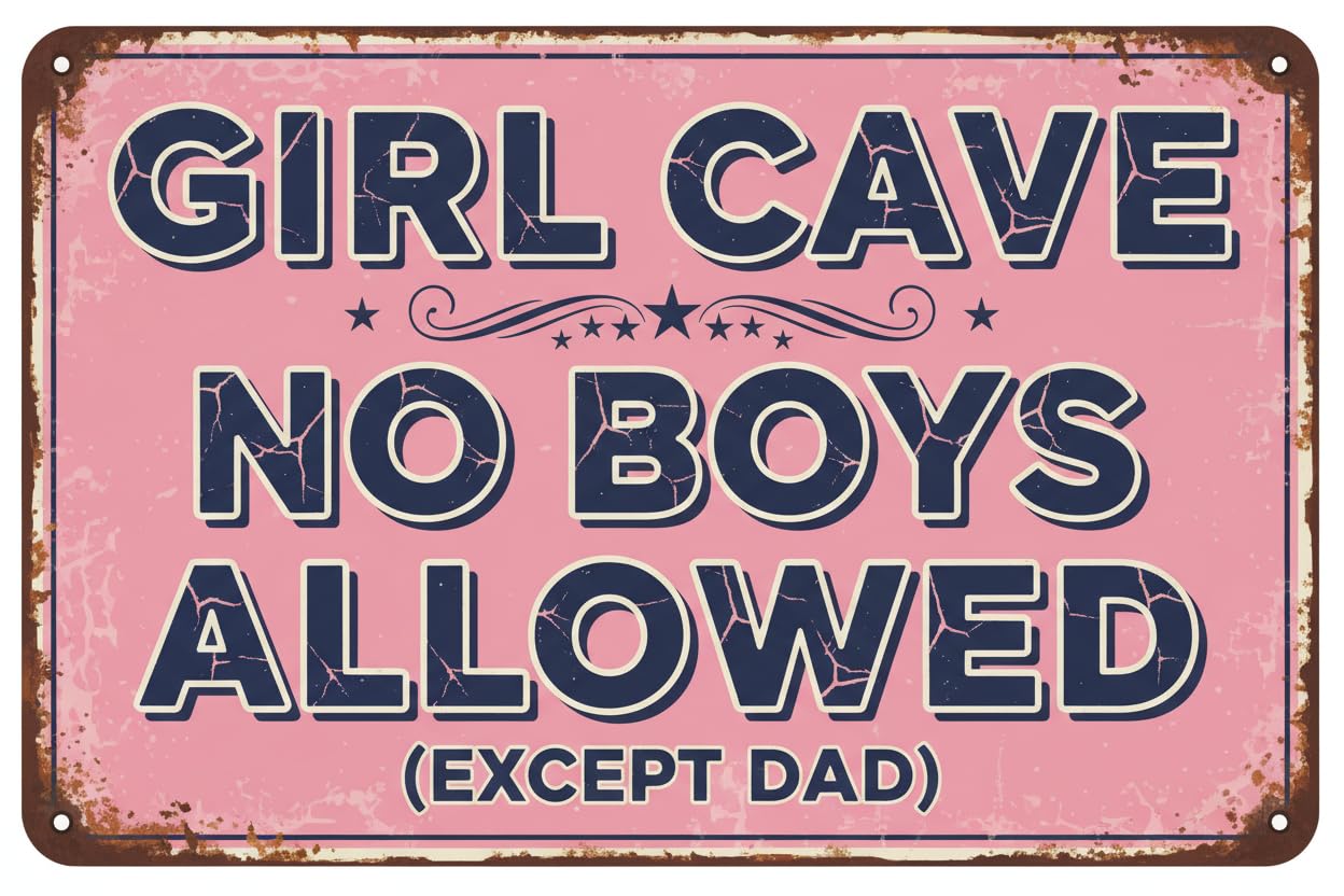 No Boys Allowed Girls Room Tin Sign, 8x12 Inch Pink