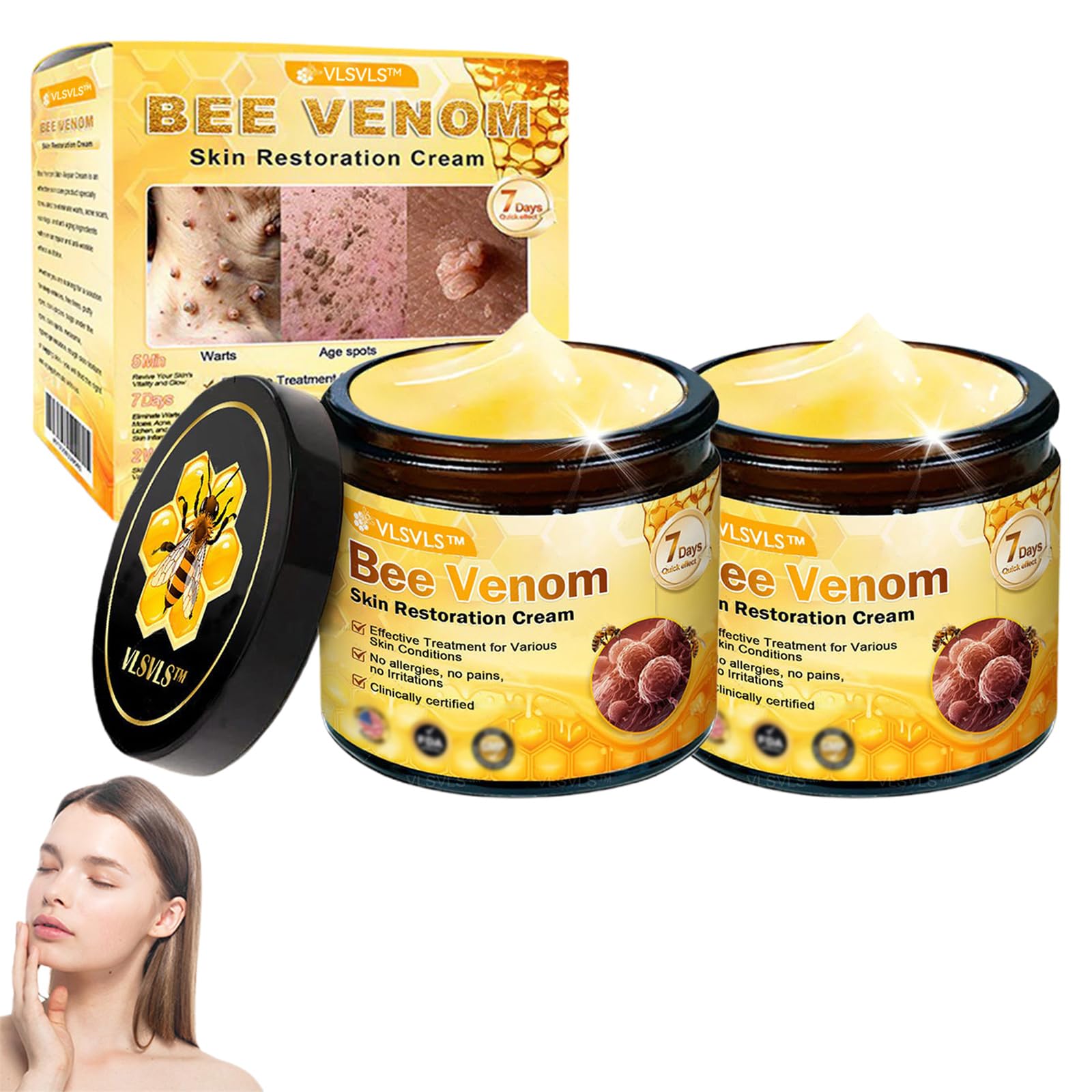 ATTDX VLSVLS Bee Venom skin Restoration Cream,Bee Venom Skin Treatment Cream,Effectively Reducing Blemishes,Deeply Cleanses and Moisturizes the Skin (