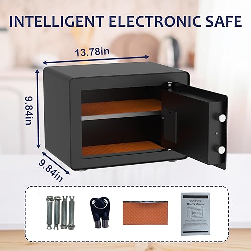 Miniatura 2 de Caja fuerte de 0.8 cachorros  Caja fuerte de seguridad para el hogar pequeña para dinero, joyas, documentos, caja de seguridad de acero sólido con