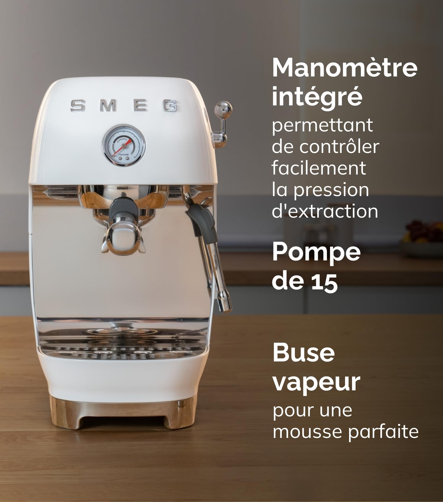Smeg, Machine à Café Espresso Manuelle ECF03CREU, Thermoblock, Fonction Cold Brew, Buse Vapeur et Manomètre, Réservoir de 1,4 L, 1650 W, Crème
