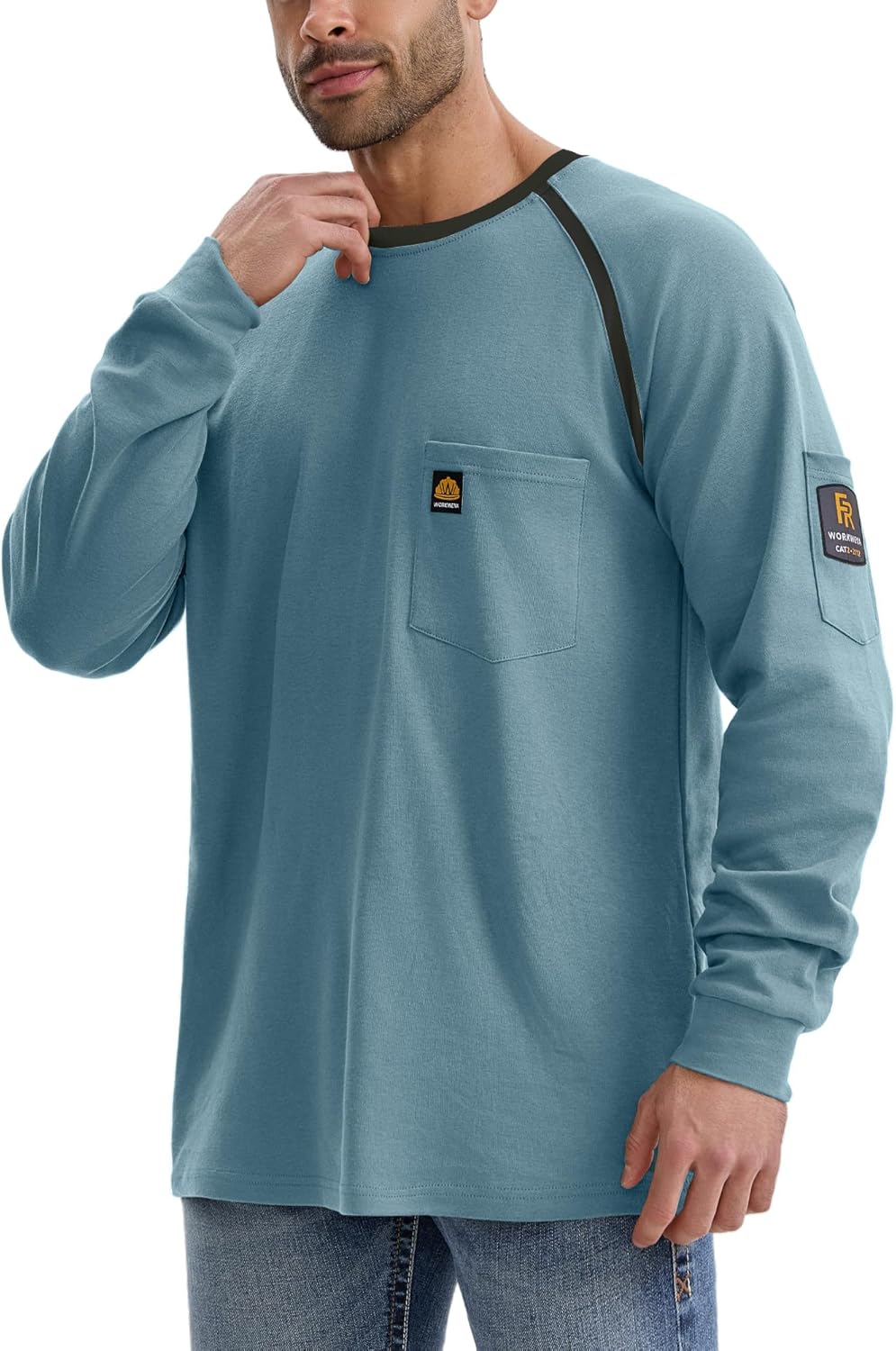 WORKWEYA FR Shirts for Men 5.5oz Lightweight Flame Resistant Raglan Sleeve T-Shirt