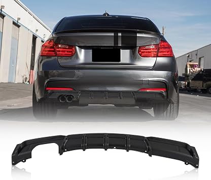 KARPAL Rear Bumper Diffuser Lip Carbon Fiber Style Single Side Double Exhausts Fit for 2012-2018 BMW F30 F31 M Sport