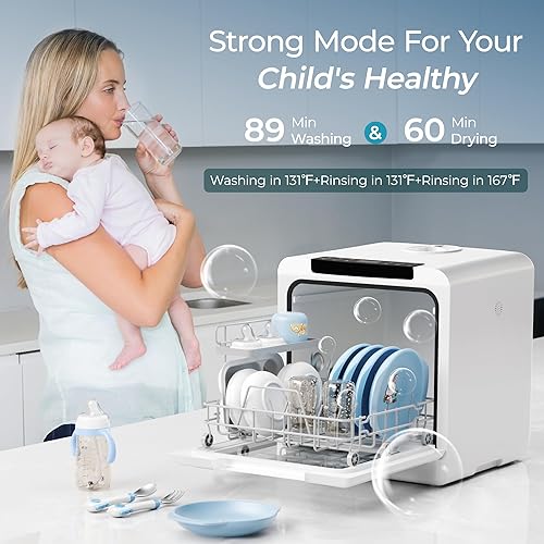 Vista 4 de EUHOMY - Lavavajillas de encimera, 8 programas de lavavajillas portátil con tanque de agua integrado de 5 litros y manguera de entrada, no necesita