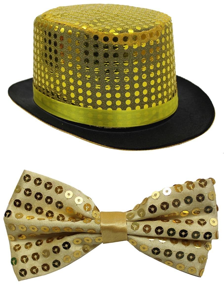 I LOVE FANCY DRESS SEQUIN DANCE SHOW SET WITH SEQUIN TOP HAT, SEQUIN BOWTIE (GOLD)