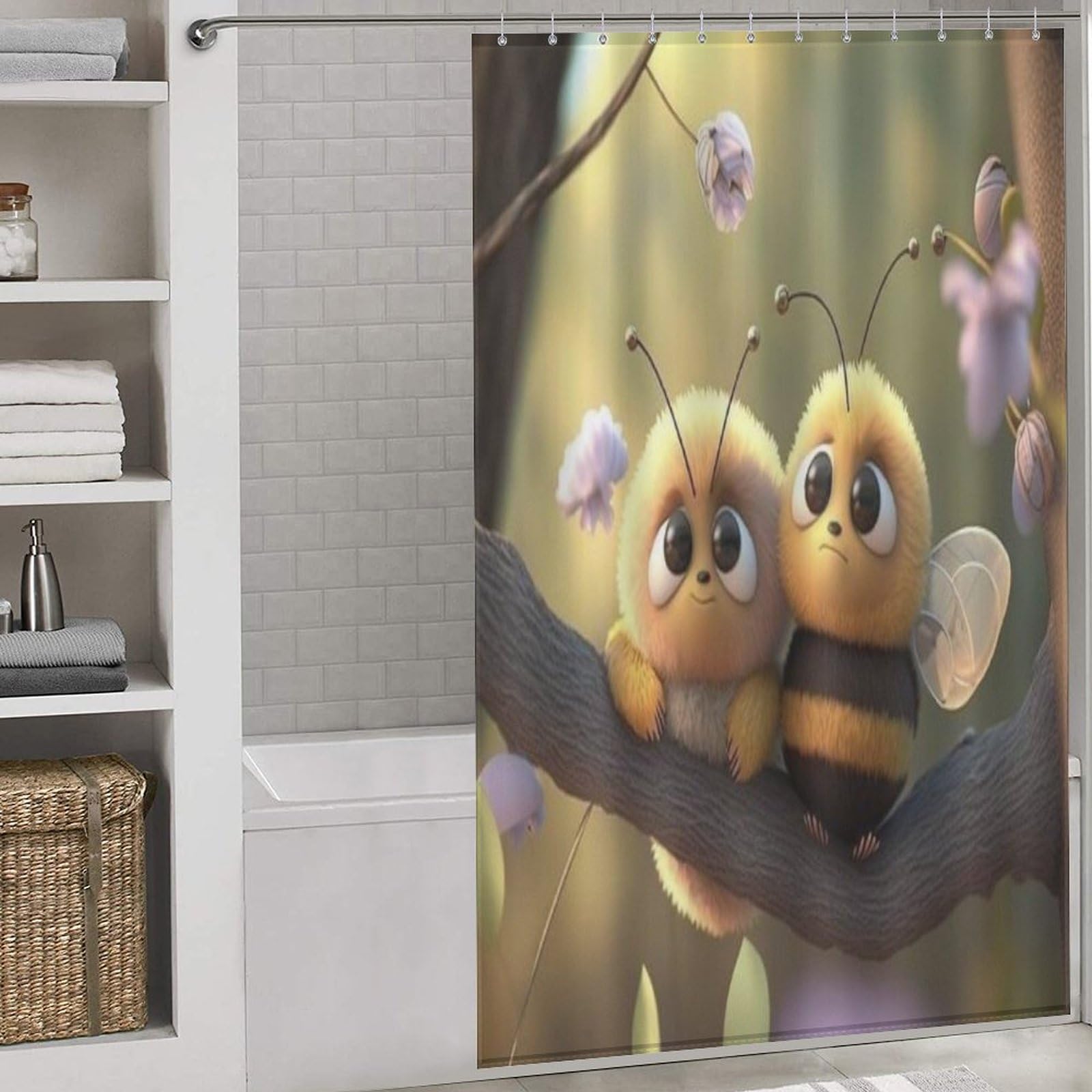 Rideau de douche abeille imperméable en polyester 140x183cm