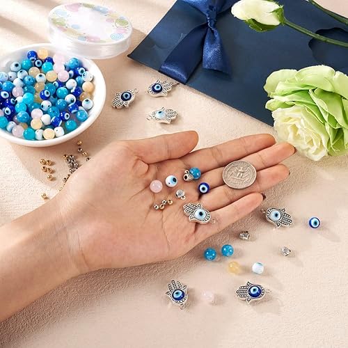 Miniatura 7 de Cheriswelry Cuentas contra el mal de ojo para hacer pulseras con 60 cuentas de mal de ojo, 80 cuentas de piedra de cuarzo, 60 cuentas espaciadoras,