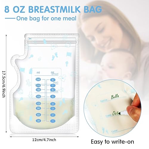 Miniatura 2 de Sherr 500 bolsas de almacenamiento de leche materna de 8 onzas, bolsas de almacenamiento de leche materna para lactancia materna con boquilla de