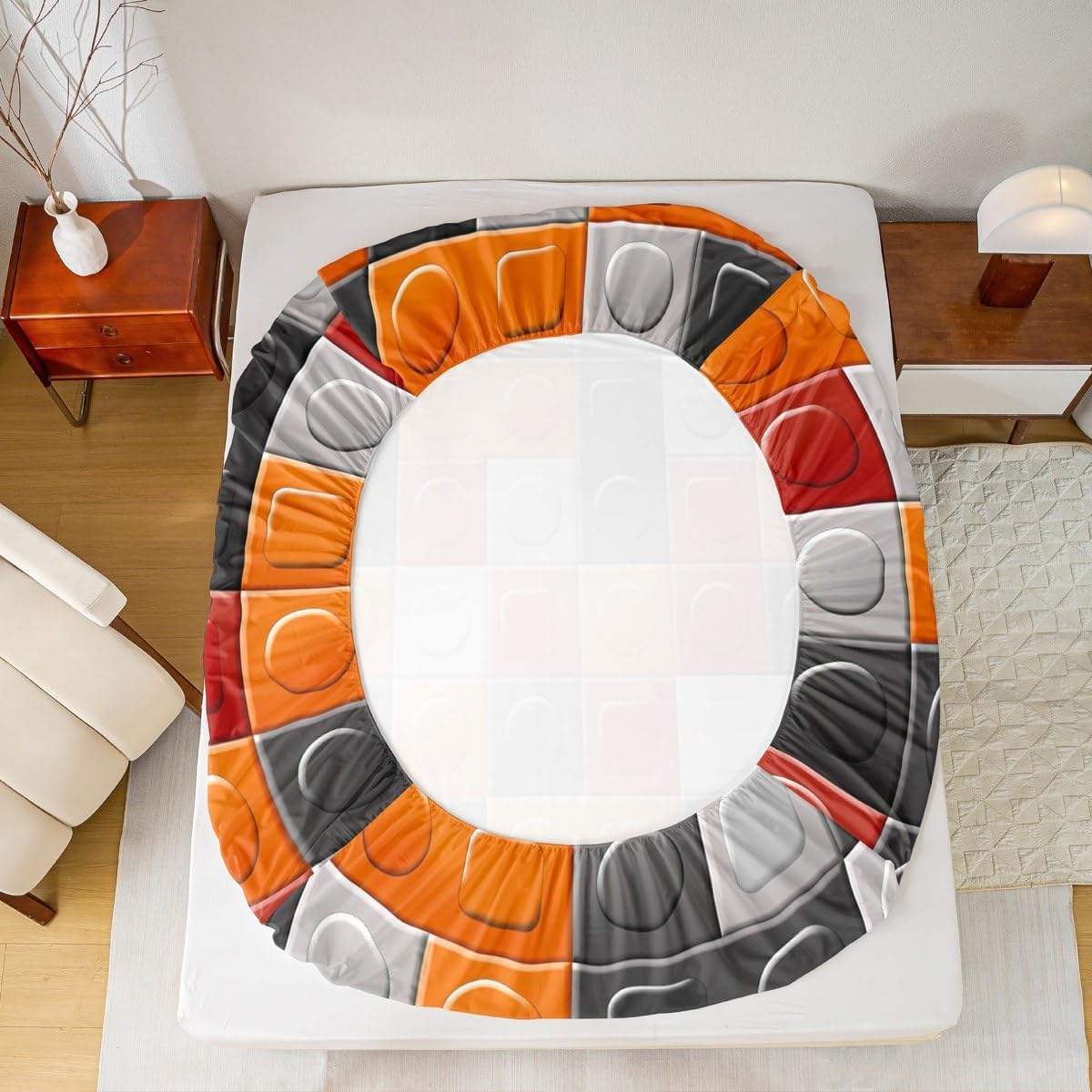 Feelyou Building Blocks Bed Sheet Set Toy Brick Fitted Sheet for Kids Boys Girls Teens Room Decor Toddler Gaming Bedding Set Queen Size Orange Black Grey Bed Cover 3Pcs