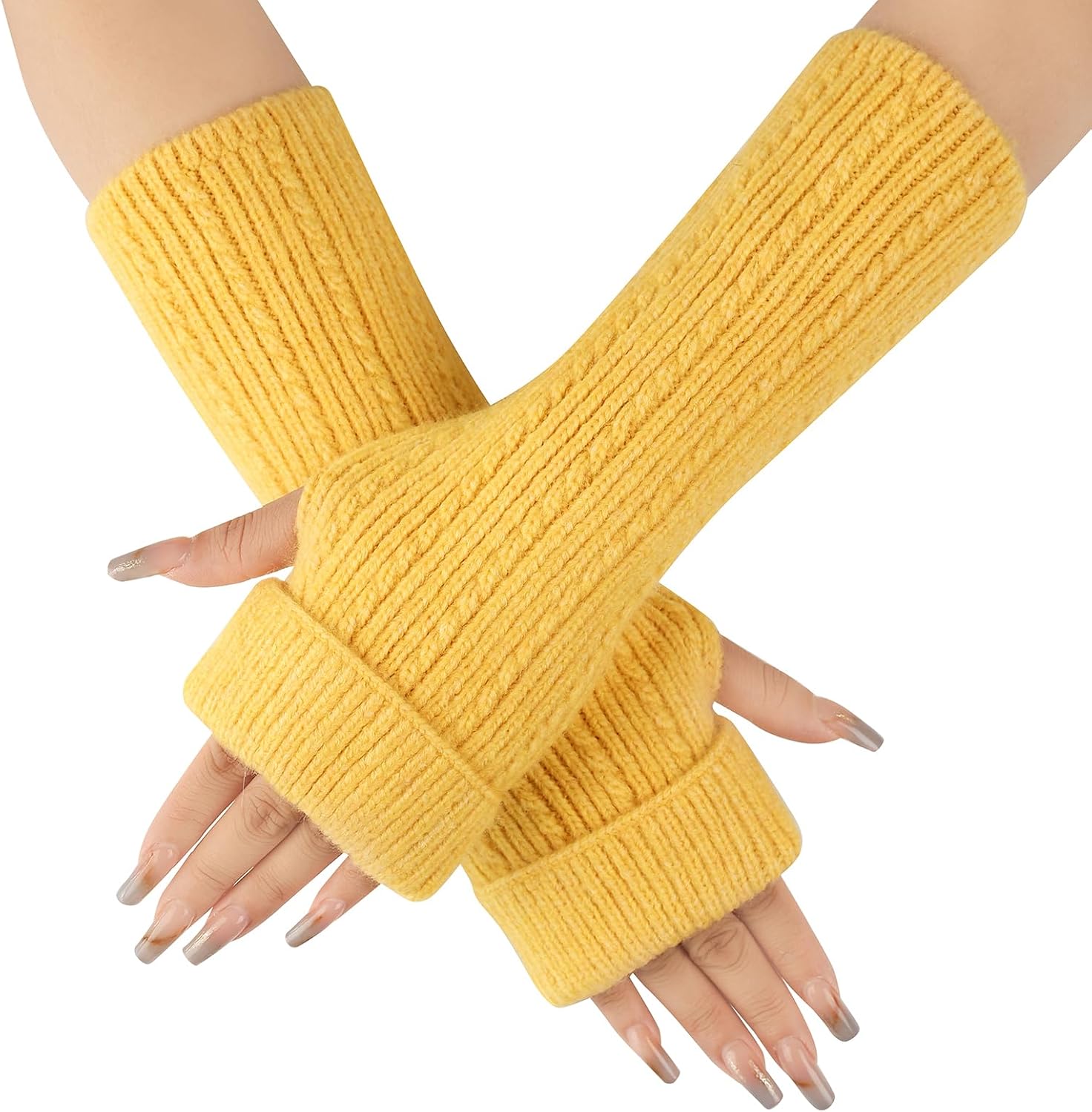 Chunky Wool Winter Warm Cozy Glove, Knitted Arm Warmers, Long Fingerless Gloves…