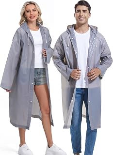 Borogo 2-Pack Reusable Adult Rain Ponchos - Waterproof EVA Raincoats with Hood, Drawstring for Men Women Hiking Camping