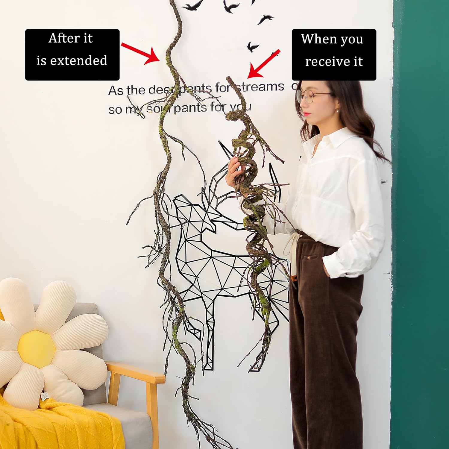 180cm/70.86in Bendable Artificial Tree Branches Vines Greenery Garland Fake Plants Twigs for Wall Hanging Moss Room Outdoor Wedding Archway Patio Jungle Christmas Front Door Mantel Yules Decoration - Image 6