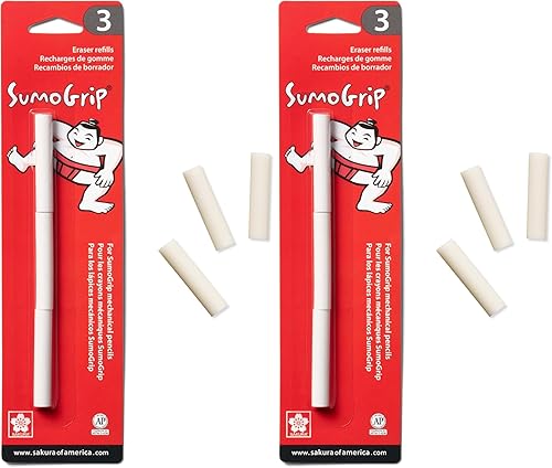 Miniatura 8 de SAKURA 50250 SumoGrip - Recambio de borrador de lápiz mecánico, paquete de 3, color blanco