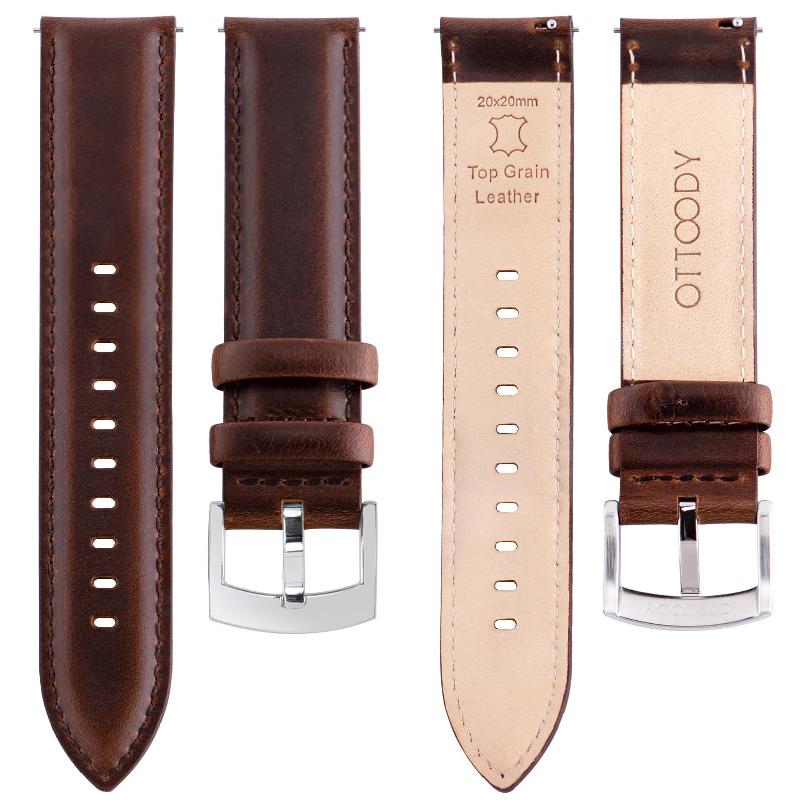 Correas de reloj de cuero de liberación rápida, elegantes correas de reloj de cuero de grano superior para hombres y mujeres, elección de color y ancho: 0.709 in, 0.748 in, 0.787 in, 0.827 in 3