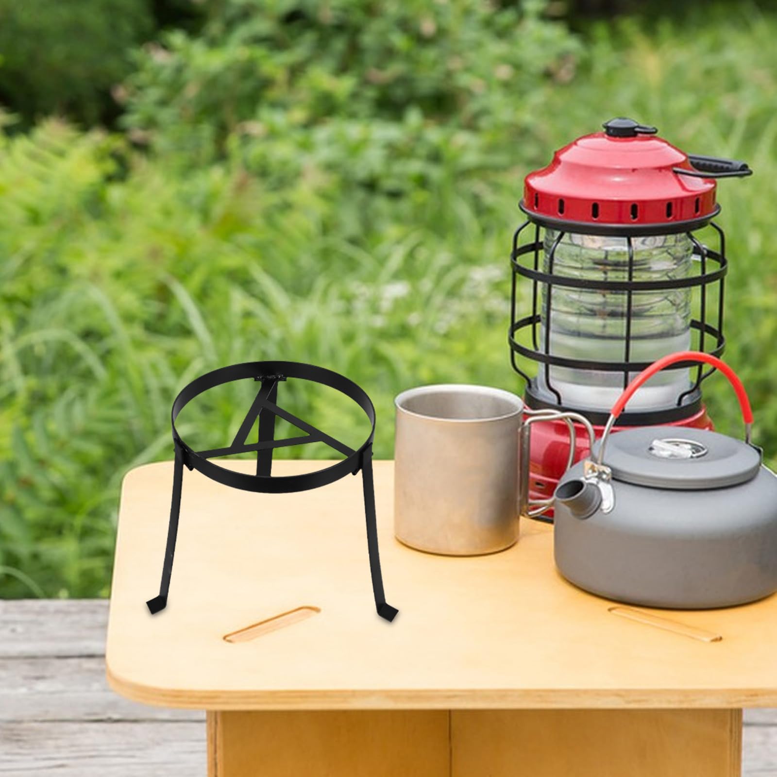 Trépied de Camping Pliable pour Feu de Camp, Barbecue Extérieur 25 Cm | Support Stable sans Outil, Acier Galvanisé Noir, Usage Randonnée, Compatible Bouilloires et Poêles