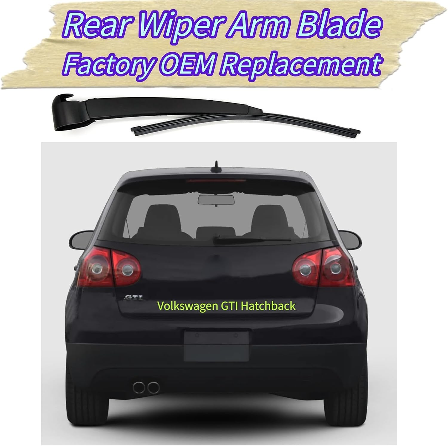 Rear Wiper Blade & Arm Replacement for VW Volkswagen GTI Hatchback 2006-2009 2008 2007 Exact Fit Base Fahrenheit Models Rear Back Windshield Wiper Blade Set