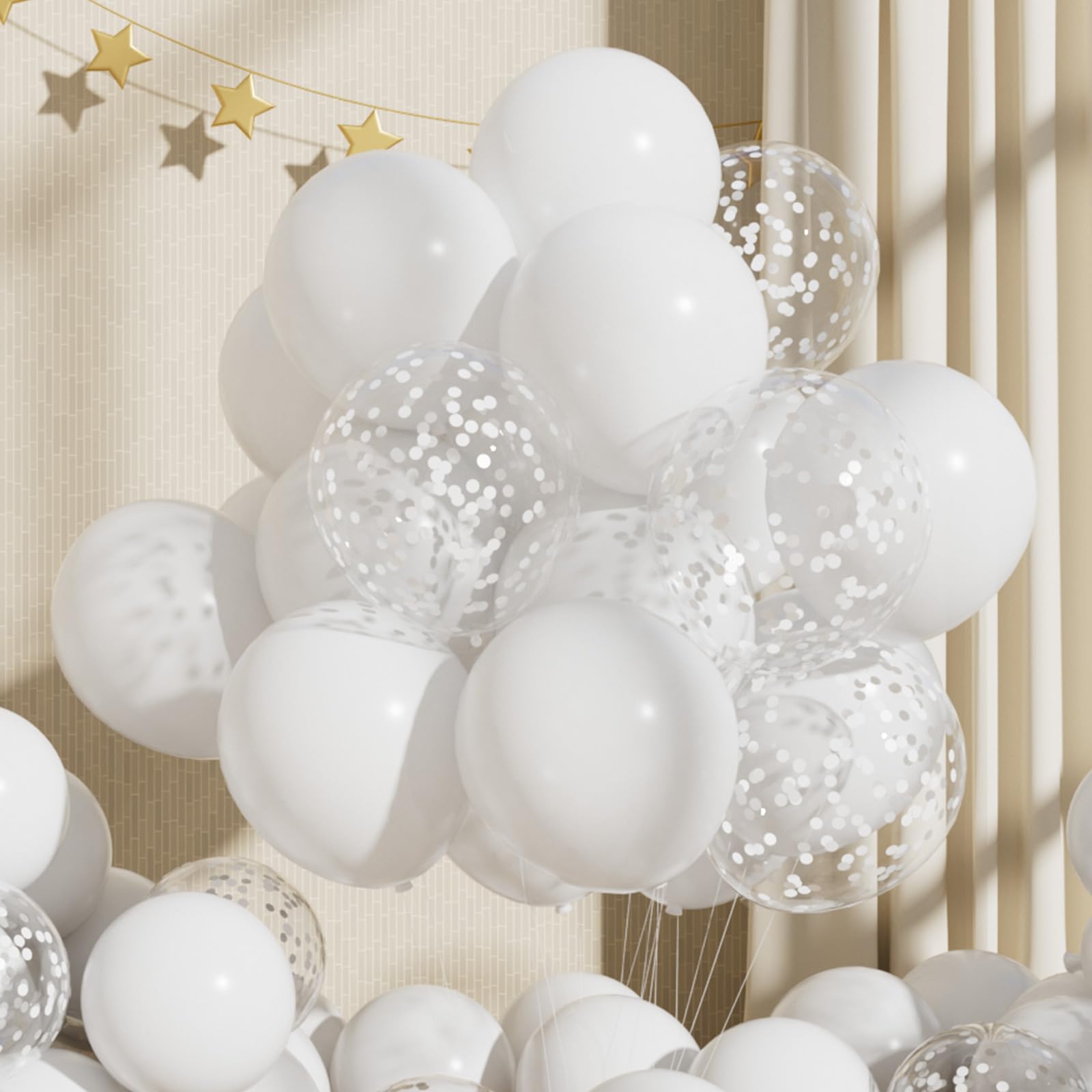 RainbowQ Party 55PCS White Balloons with Confetti, 12 Inch Latex Balloon Helium for Anniversary Birthday Wedding Graduation Party Decorations — image 1