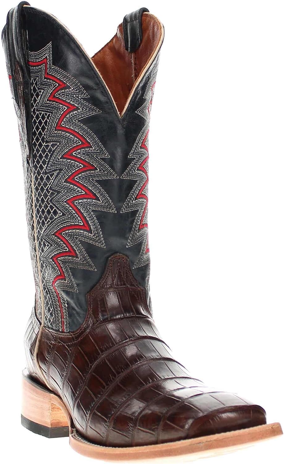 Vaccari Men's Navarro Genuine Alligator Tail Leather Broad Square Toe Western Cowboy Boots