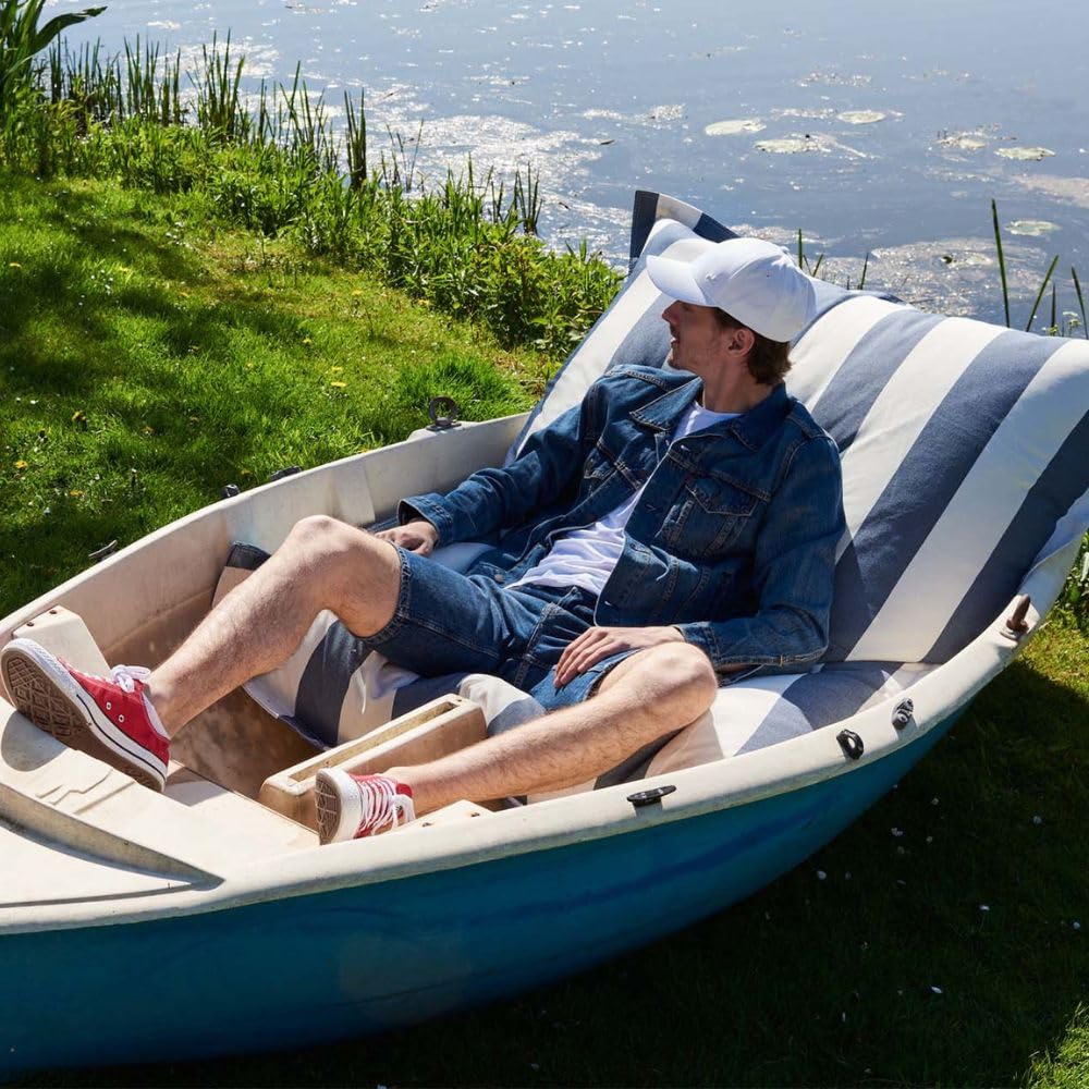 Fatboy® The Original Pouf d'extérieur | Bean Bag/Coussin/Fauteuil XXL Classique Outdoor | Bleu (Rayure) | 180 x 140 cm