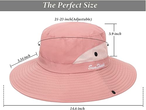 Miniatura 34 de Sombrero de pesca de playa de ala ancha para mujer, con protección UV, plegable, con agujero para cola de caballo
