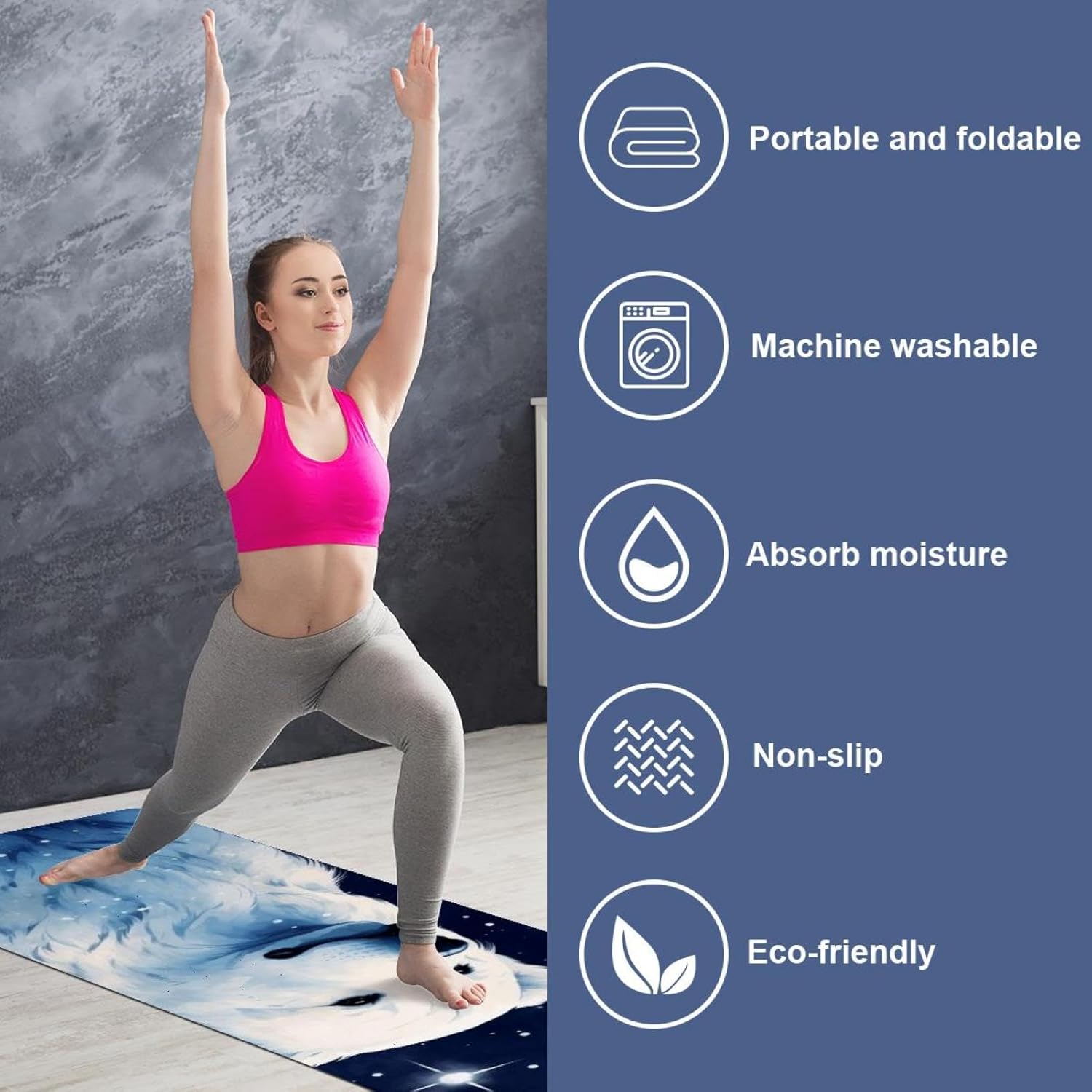 Yoga Towel, Galaxy Bear Pattern Non Slip Sweat Absorbent Hot Yoga Mat Towel for Hot Yoga, Pilates and Fitness - 72.8" x 26.8"