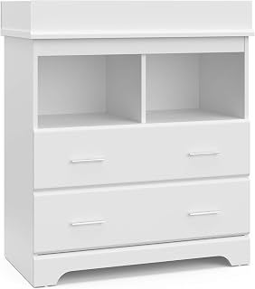 Storkcraft Brookside 2-Drawer Changing Table Dresser White - GREENGUARD Gold Certified, Removable Topper, Interlocking Safety Drawers