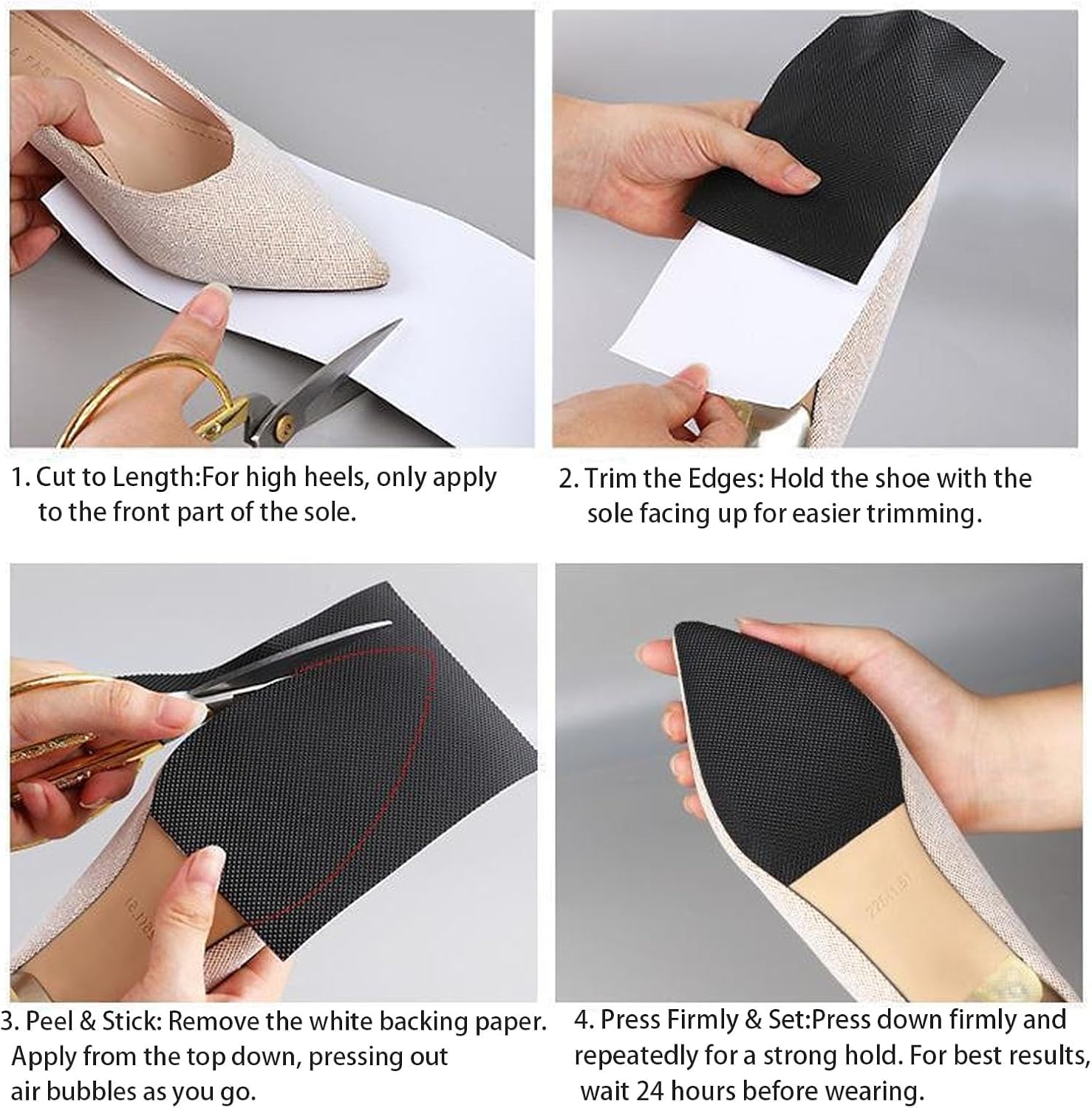 78 in Sole Protector for High Heel Shoes, Anti-Slip Shoe Bottom Protector, Self-Adhesive Sole Protector for Red Bottom Heels Flats Dress Shoes Black (4 in *78 in)
