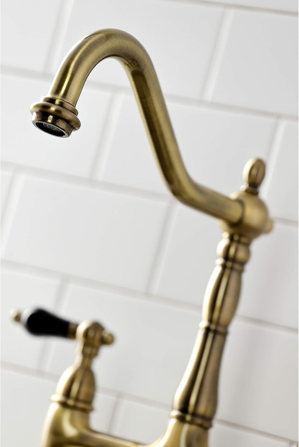 Kingston Brass KS1273PKLBS Duchess Bridge Kitchen Faucet with Brass Sprayer, Antique Brass
