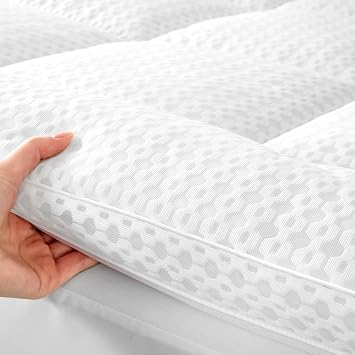 Queen Memory Foam Mattress Topper for Pressure Relief, Pillow Top Mattress Pad with Breathable Air Mesh Sides, Soft Mattress Protector with 8-21 Inch Deep Pocket (60x80 inch, White)