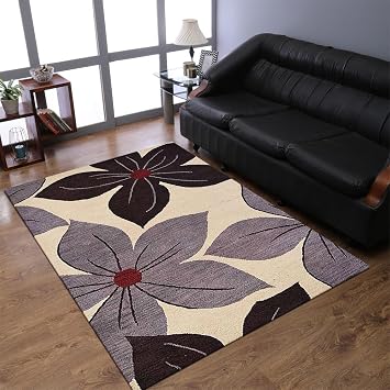 Rugsotic Carpets Hand Tufted Wool 5x8 Area Rug Floral Cream K00926