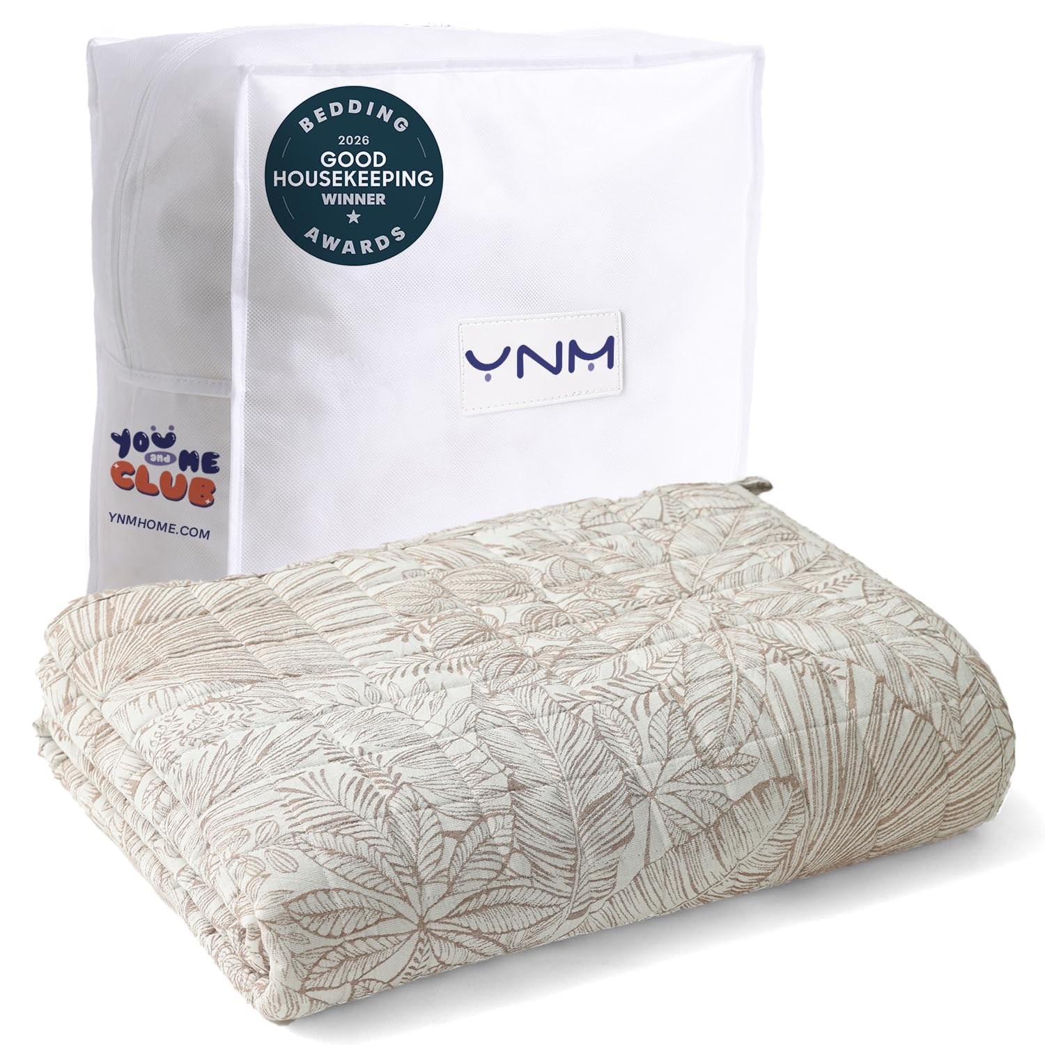 YnM 12lbs Weighted Blanket for Adults, Linen Heavy Bed Throw Blanket with Cooling Glass Beads for All Season Use, Ideal for ~110lbs (48x72 Inches, Twin/Full, Palm Tree)