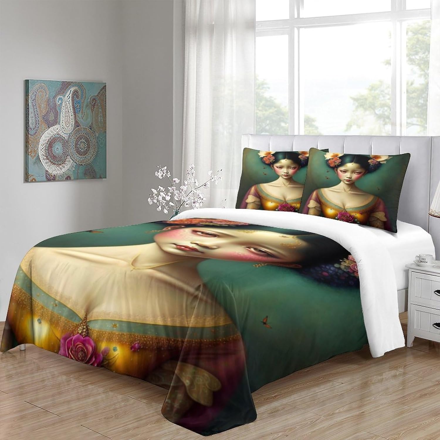 Beautiful Girl Three Piece Suit Cartoon Quilt Cover Set - Super Soft Bedding Set for Kids with Pillowcase - Lightweight and Breathable Microfiber Bed Linens