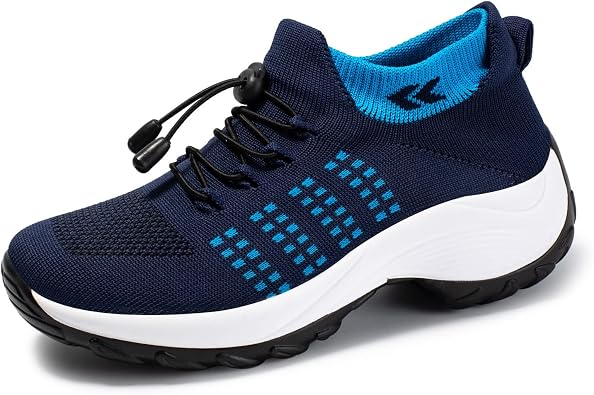 Womens Walking Shoes Sock Sneakers Slip on Mesh Air Cushion Comfortable Wedge Easy Shoes Platform Loafers