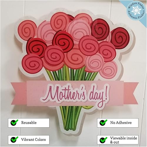 Miniatura 4 de Adhesivos decorativos para ventana del día de la madre, ramo de flores, calcomanías para ventana del día de la madre, decoración de ventana para el