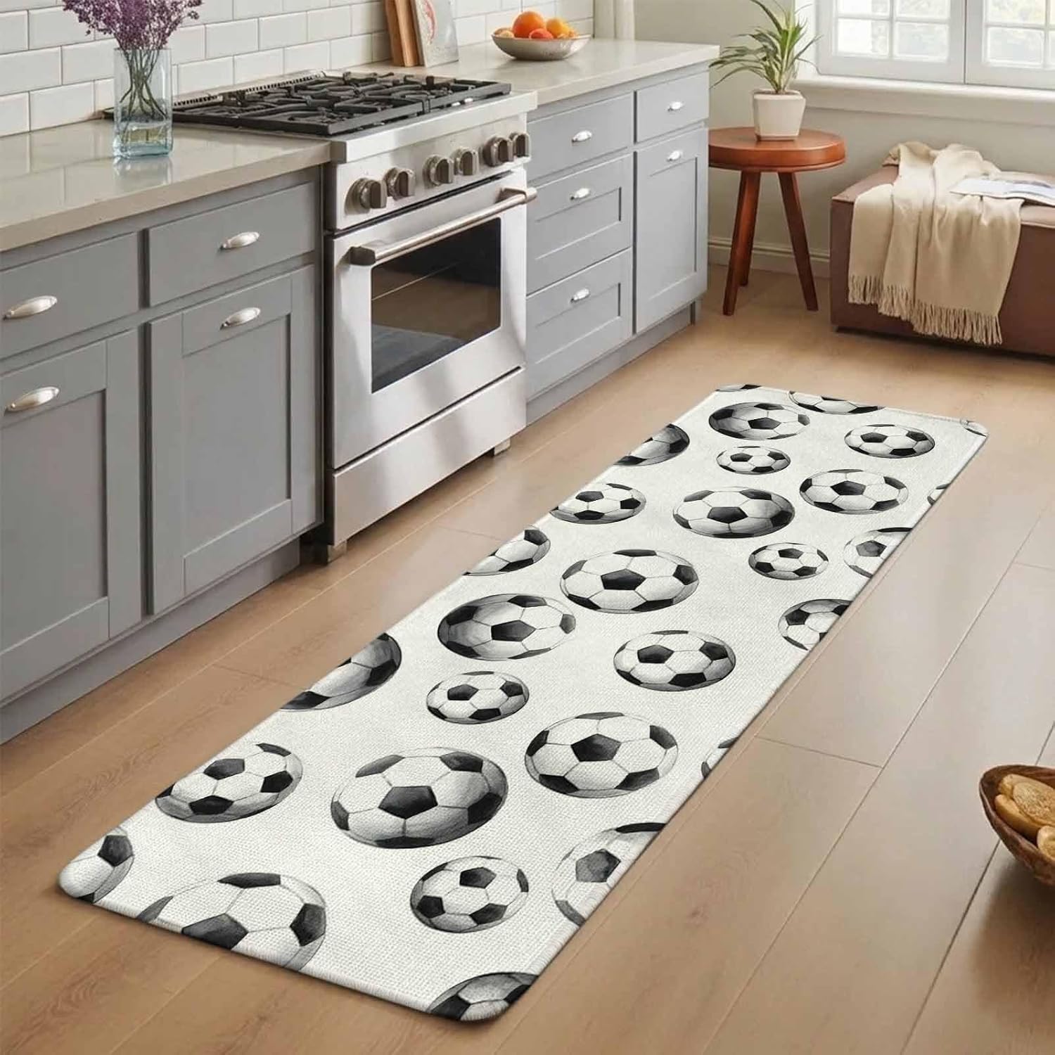Sports Soccer Balls Doormat 31"x63",Absorbent Front Door Mat Non Slip Welcome Mat, Modern Minimalist Football Pattern Indoor Mats Entryway Rug for Bedroom Kitchen Bathroom