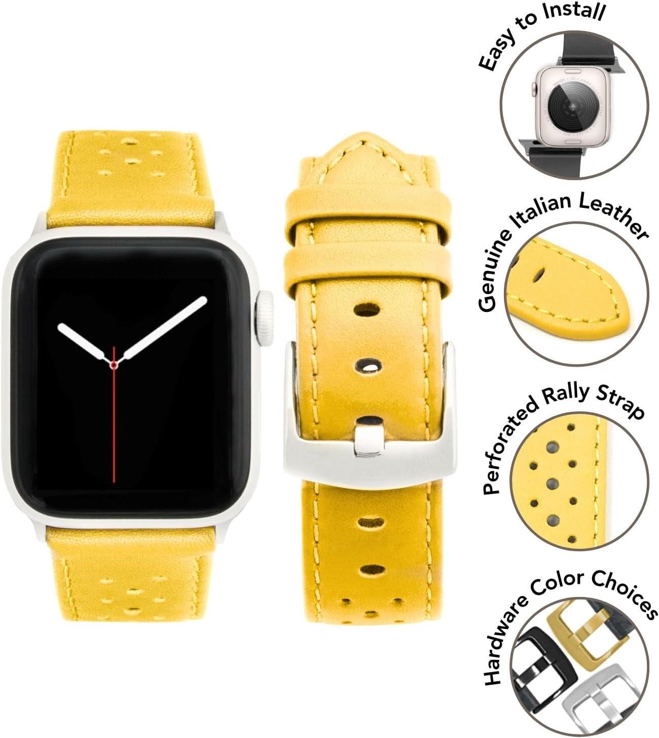 Bandini Compatible with Apple Watch Leather Band, Rally Strap for Apple Watch Series 11 10 9 8 7 6 5 4 3, SE, iWatch, 46mm 45mm 42mm 44mm 41mm 40mm 38mm 49mm, Ultra 3, 2 & 1 Also comes in Extra Long