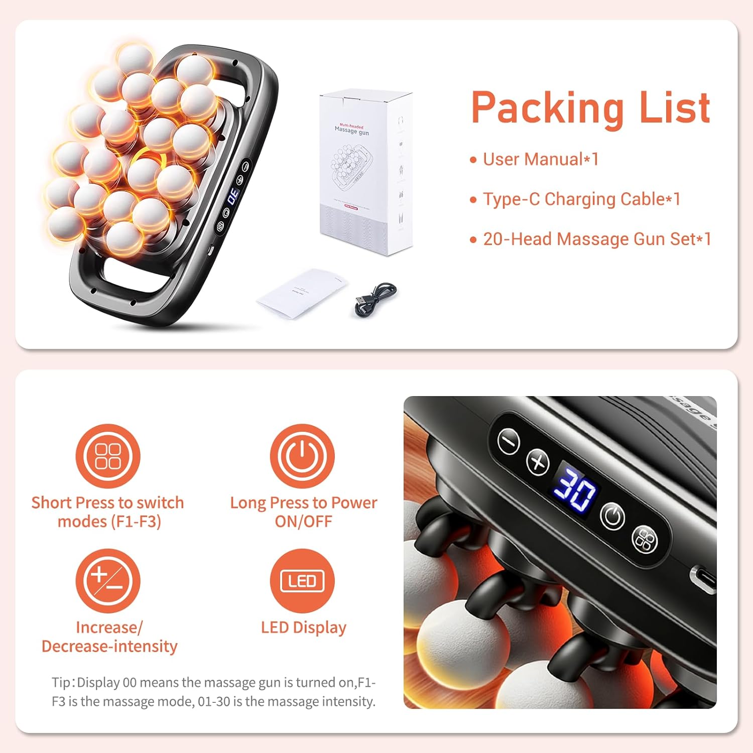 Massage Guns Deep Tissue, Valentine's Day Gifts, Neck Massager with 20 Heads, 20-Head Massage Gun Set, Portable Quiet Muscle Massage for Deep Tissue and Back, Shoulders, Legs, Pain Relief - Image 5