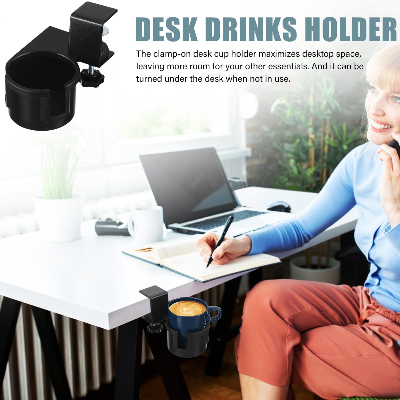 Tischbecherhalter Klemm Design 14X12X8,4cm Schwarz Metall Kunststoff Rotierbar für Büro Schreibtisch Arbeitsplatz