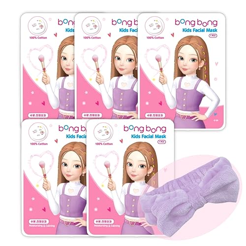 BB - Mascarillas faciales para niños paquete de 5 con diadema de spa mascarillas faciales para niños con sábanas de 100 algodón máscara facial de