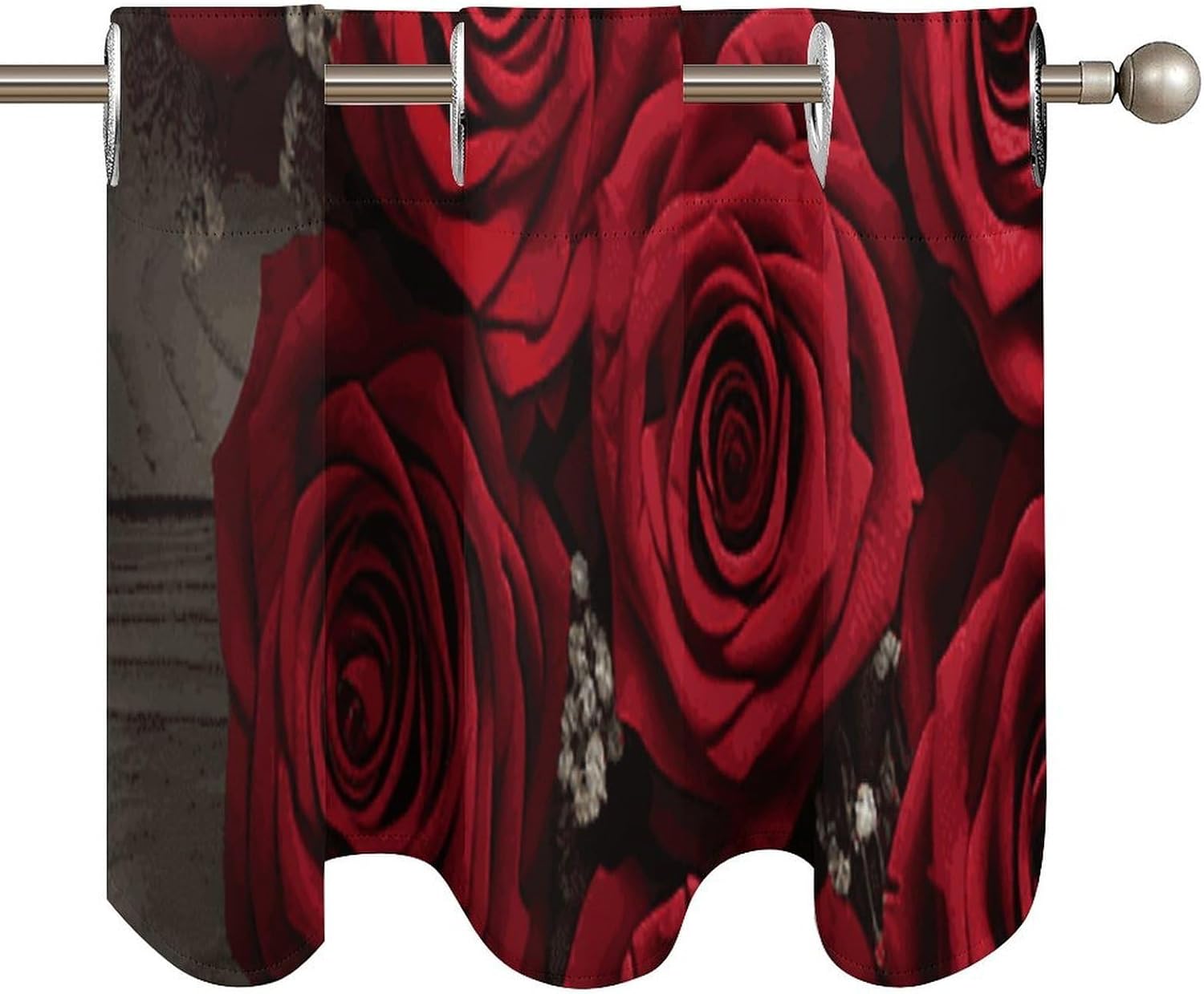 Red Heart-Shaped Roses Valances for Window 2 Panels. Light Filtering Curtains Farmhouse Short Small Valance.Modern Curtains for Windows Living Room Kitchen Over Sink.