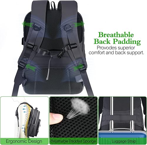 Miniatura 5 de Mochila para laptop de negocios para hombres y mujeres con puerto de carga USB, duradera mochila universitaria para computadora, Gris, Mochilas de