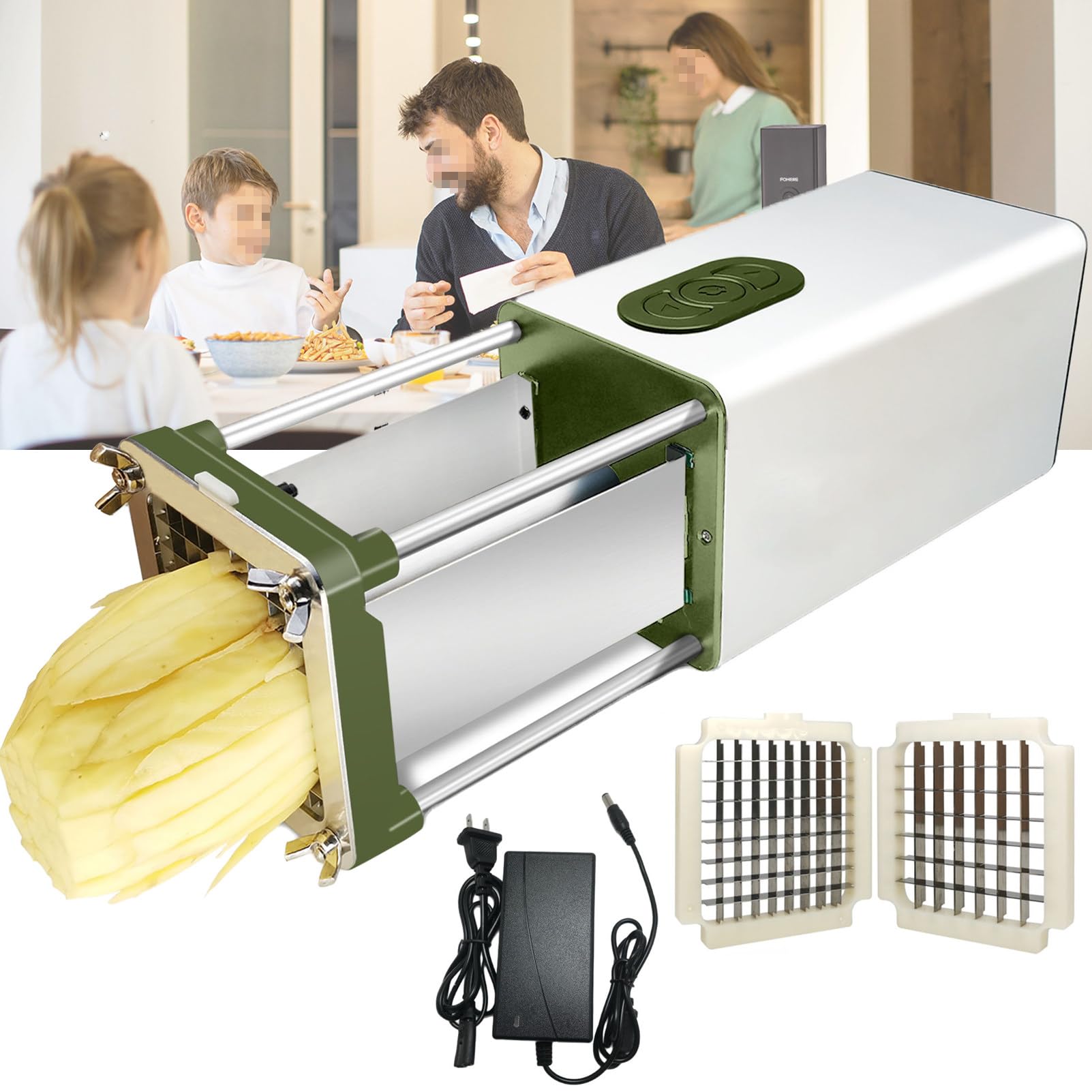 Elektrisch Pommesschneider Kartoffelschneider Pommes Frites Schneider Edelstahl Professioneller French Fries Cutter FüR Kartoffeln, Karotten, Gurken Usw Silver