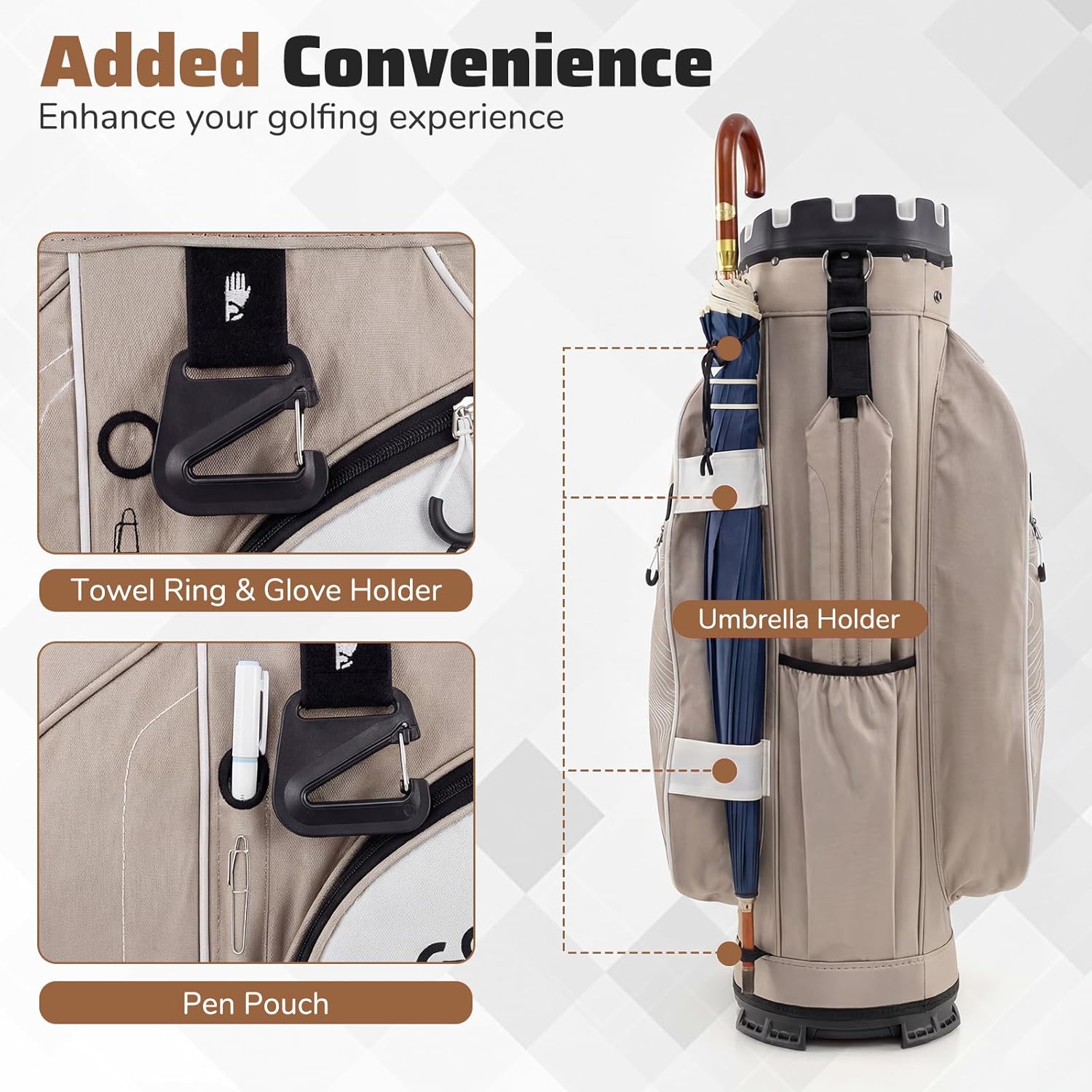 Goplus Lightweight Golf Cart Bag, Molded Lock Top Golf Club Bag w/14-Way Full Length Organizer Dividers, 11 Pockets, Cooler Bag, Straps, Umbrella Holder & Rain Hood for Men Women