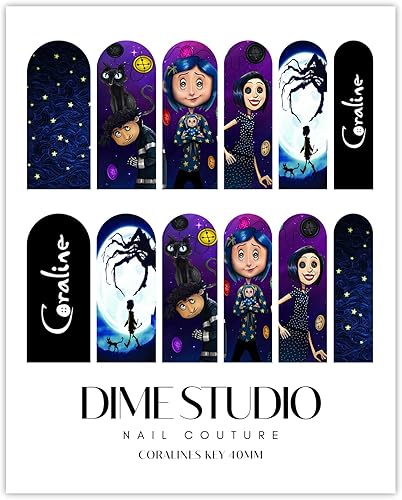 Calcomanías de uñas de Halloween bonitas y espeluznantes Coralines, botones de transferencia de agua, arte de uñas para acrílico, gel X, extensiones