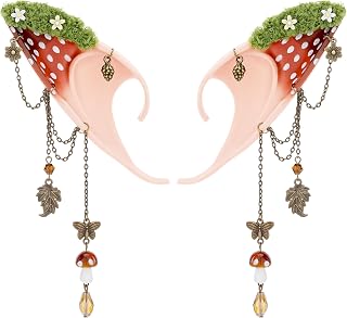 FRESHME Renaissance Mushroom Elf Ears - Mushroom Costume Fairy Ears with Piercings Halloween Renfaire Woodland Accessories